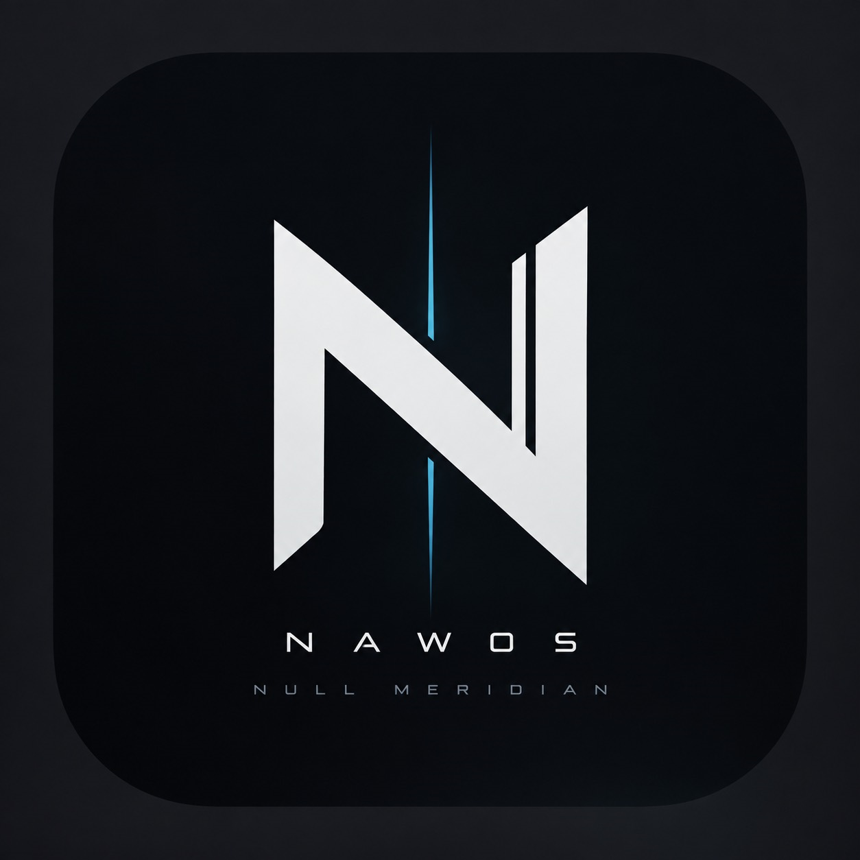 NAWOS: Null Meridian，白色 N 與藍色中線標誌